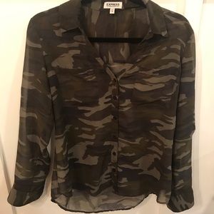Camo Shear button up blouse